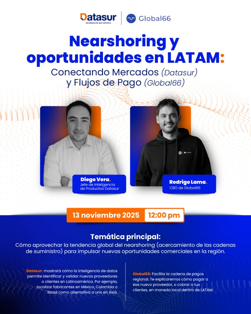 Imagen promocional del webinar de Datasur junto a Global66 denominado Nearshoring y Oportunidades en LATAM